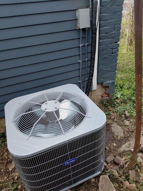 Completed installation of a complete HVAC system including a Bryant 3-ton AC unit (GA4SAN536), matching CVAVA3621 coil, and Bryant 912SE60100m21 100,000 BTU 90% efficient furnace. Installation included new thermostat, sheet metal connections to existing flue, electrical components (disconnect, whip, pad, fuses), and proper disposal of old equipment per EPA specifications.