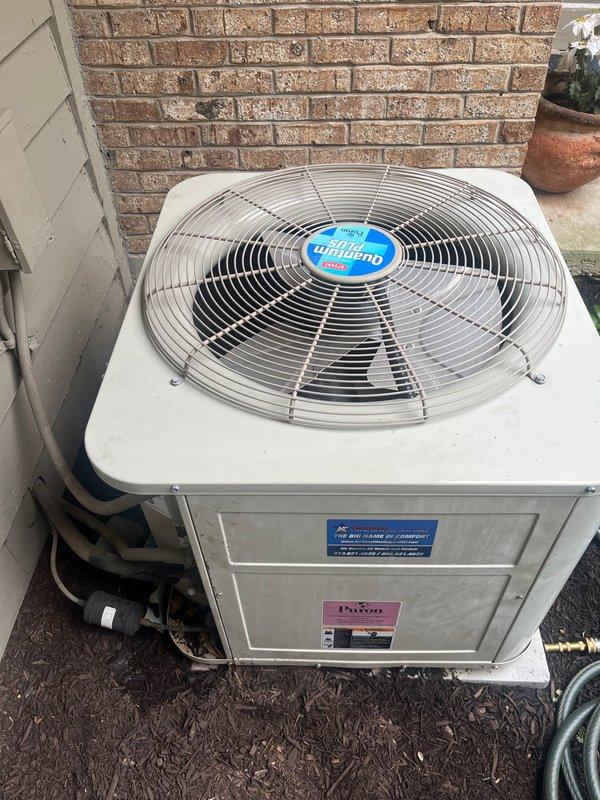 Completed estimate for replacement of gas furnace and air conditioning system. Evaluated existing Quantum-branded outdoor condenser unit and indoor furnace installation in mechanical room with exposed framing. Documented current HVAC equipment configuration, ductwork routing, refrigerant lines, and electrical connections to provide comprehensive replacement options for complete system upgrade.