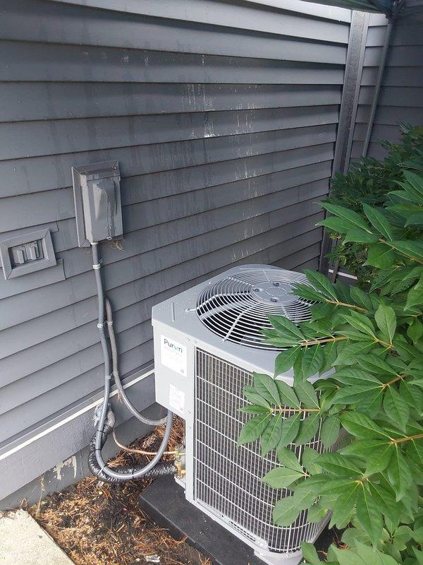 Completed full commercial HVAC system installation including Bryant GA4SAN52400W 2-ton 15 SEER condensing unit positioned on exterior concrete pad with proper electrical disconnect and weatherproof conduit installation, and Bryant FMA5X2400AL 2-ton air handler with 8kW electric heat pack installed in interior utility closet. Flushed refrigerant lines, fabricated and installed custom sheet metal transitions to connect to existing supply and return ductwork, installed electrical whip and disconnect, completed all electrical connections with proper wire routing and code-compliant installation. Removed and disposed of existing equipment per EPA regulations, obtained necessary permit, and verified system operation upon startup.
