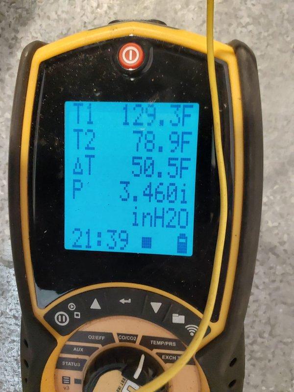 Completed installation of Legacy Gas Furnace model 912SE42060M17. Performed comprehensive combustion analysis and system diagnostics using calibrated testing equipment, verifying oxygen levels, carbon monoxide, carbon dioxide, and temperature differentials. Recorded supply temperature of 123.3°F, return temperature of 78.9°F, and temperature rise of 50.5°F, confirming proper heat exchanger operation and airflow within manufacturer specifications. Measured static pressure at 3.46 inches of water column. All safety controls, venting, and gas connections tested and operational. System commissioned and left in full working order with proper combustion efficiency verified.