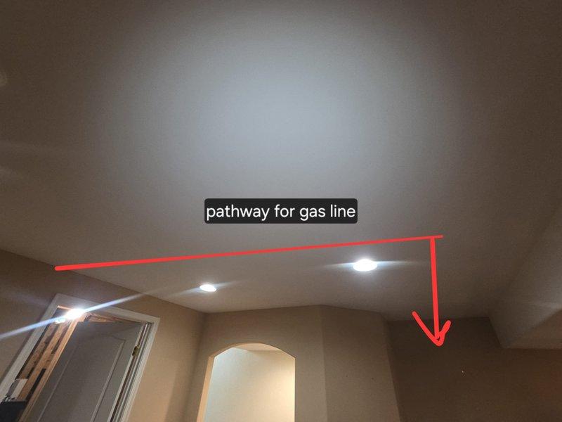 Completed estimate for replacement of existing geothermal system with new gas furnace and air conditioning equipment due to current cooling failure. Assessed installation pathways for gas line routing through ceiling space and identified pathway for refrigerant lineset and flue venting through basement framing to accommodate new HVAC equipment configuration.
