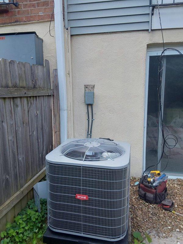 Completed commercial HVAC system upgrade by installing a Bryant GA4SAN530 2.5 ton 14 SEER condenser unit with R454 refrigerant and Bryant CVAVA3014 evaporator coil. Flushed and reused existing refrigerant lines, installed new outdoor disconnect and whip, and properly disposed of all old equipment per EPA regulations. System tested and operational with all components functioning to manufacturer specifications.