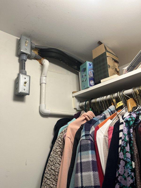 Conducted on-site evaluation for mini-split system replacement. Assessed existing Mitsubishi Electric wall-mounted indoor unit and reviewed installation configuration including exposed PVC piping, flexible ductwork, and electrical connections in adjacent utility closet space. Documented current system setup and provided estimate for replacement equipment and installation.