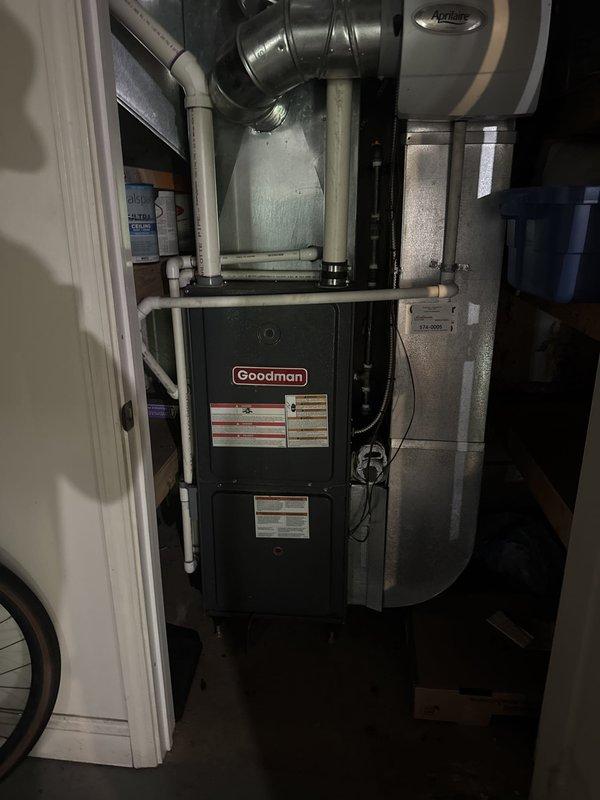 Responded to callback for HVAC system not operating following recent service visit. Upon arrival, performed comprehensive system diagnostics on Goodman furnace and outdoor condensing unit. Inspected all recently replaced components, verified electrical connections, checked refrigerant pressures, and tested system operation. Identified and corrected issue preventing proper system function, restored full heating and cooling capability, and confirmed unit cycling properly with no error codes present.