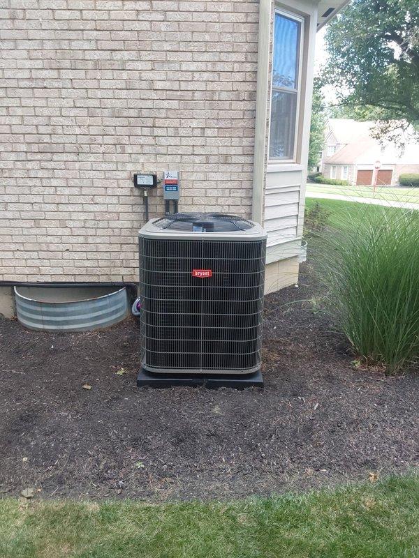 Completed full HVAC system replacement including installation of Bryant 927TA60080V21 Preferred Series gas furnace, CVAVA4221XMA V-coil cased vertical evaporator coil, and 135SAN04200W 3.5-ton single-stage air conditioner utilizing R454B refrigerant. Installed ECOBEE 3 with Intelisense Lite Pro WiFi thermostat for enhanced system control and Bryant 20x25x4 media filter kit for improved air quality. Replaced outdoor unit pad, electrical whip, disconnect, and fuse to meet current electrical code requirements. Cleaned and reused existing refrigerant line set to maintain system efficiency. Removed and properly disposed of all old equipment, leaving basement utility area and exterior installation site clean and operational.