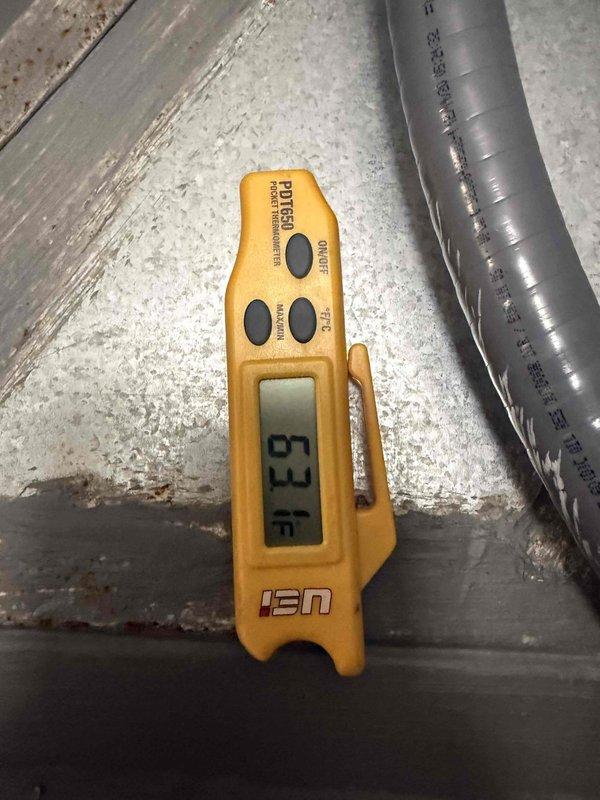 # Evaporator Coil Replacement - Commercial HVAC System

Responded to commercial HVAC system requiring evaporator coil replacement. Upon arrival, performed comprehensive diagnostic assessment of the unit to verify coil failure and determine system operating parameters.

Conducted temperature measurements throughout the system using calibrated digital thermometer, documenting supply air temperatures and verifying inadequate cooling performance. Initial readings confirmed system was operating at 93.6°F, indicating compromised heat transfer capabilities consistent with failed evaporator coil.

Connected refrigerant manifold gauges to the Armstrong condenser unit to evaluate system pressures and temperatures across both high and low sides. Recorded operating pressures of 322.7 PSI on high side and detailed superheat/subcooling calculations. Measurements indicated suction pressure of 70.2 PSI with corresponding saturation temperatures, confirming degraded coil performance affecting refrigera