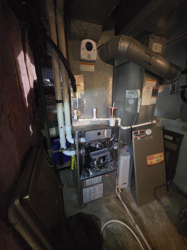 Performed estimate on 16-year-old furnace with no heat condition caused by failed inducer motor. Evaluated basement-installed gas furnace system, confirmed inducer assembly malfunction preventing proper combustion air circulation and system startup. Assessed overall system condition, ductwork configuration, and existing thermostat controls. Provided replacement options for complete furnace system due to age and equipment condition.