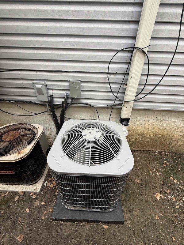 Completed full HVAC system replacement including removal and EPA-compliant disposal of existing equipment. Installed Bryant GA4SAN52400 2-ton air conditioning condenser unit on new pad with electrical disconnect, whip, and fuses, along with CVAVA2417 evaporator coil and Bryant 912SB48080 80,000 BTU 90% efficiency gas furnace. Flushed and connected lineset, fabricated and installed sheet metal ductwork connections to existing flue system, completed all electrical connections, obtained permit, and verified system operation upon startup.