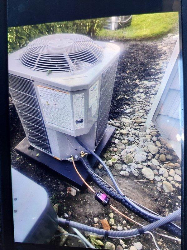 Completed full commercial HVAC system installation including Bryant FJ5ANXA24L00 air handler with 8 kW electric heat pack and Bryant GA4SAN52400N 2-ton 14 SEER condenser utilizing R-454B refrigerant. Flushed and extended existing refrigerant lines to interior closet location, fabricated and installed sheet metal ductwork to connect with existing supply and return air systems, installed outdoor disconnect with whip, pad, and Class PK 20A fuses, and obtained necessary permit for installation. Existing equipment left on-site for maintenance department, system tested and operational upon completion.