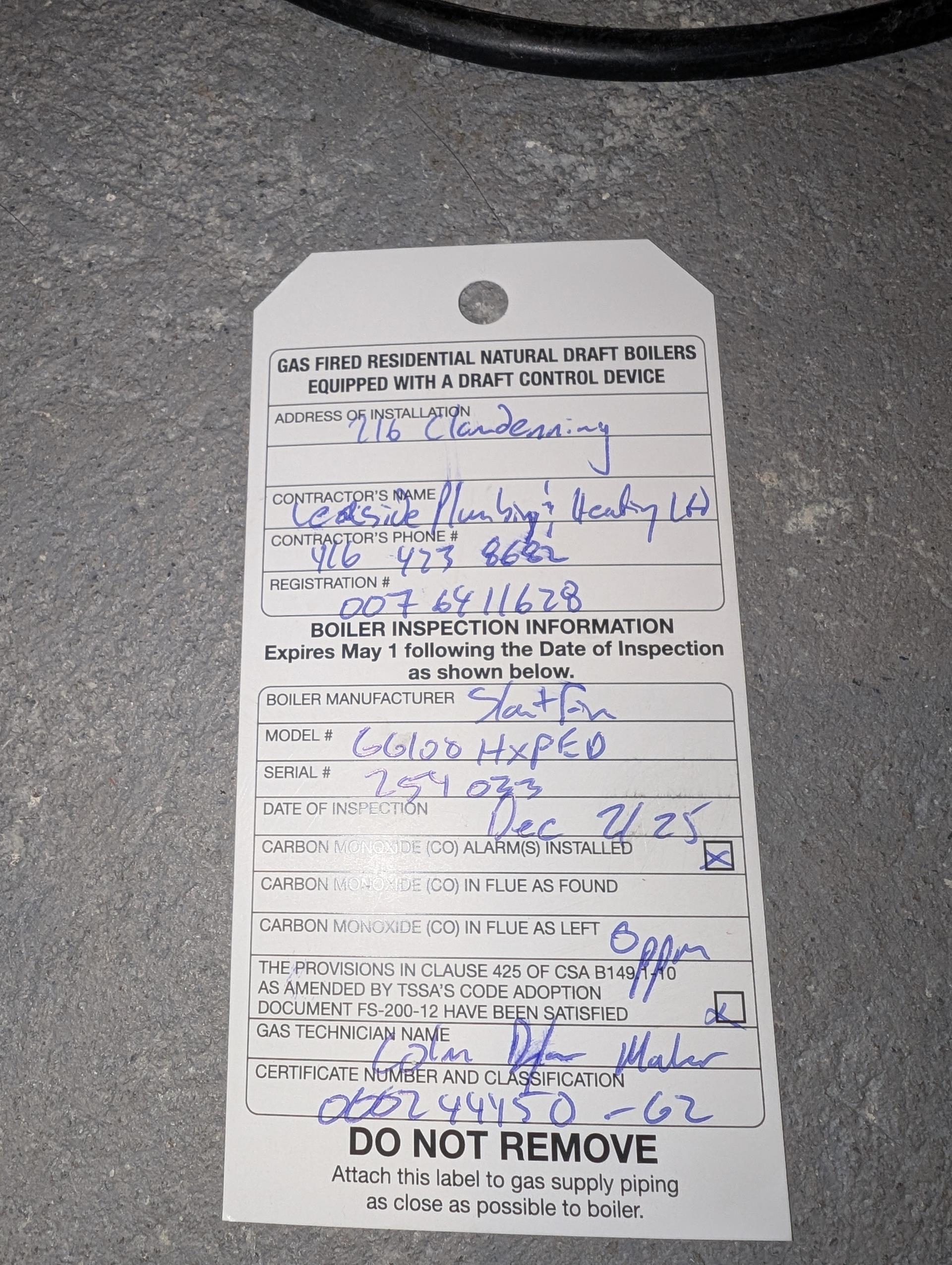 Old Toronto, ON - annual boiler maintenance