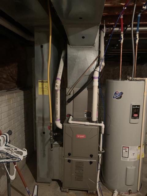 During a tune up on a 2012 Bryant gas, I found that the blower capacitor is failing so I replaced for customer. The furnace also has a lot of rust on the inside bottom from a previous leak. Furnace is operating at time of departure. 