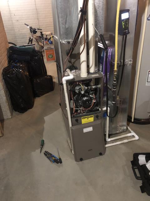 New Albany, OH - I completed a diagnostic service call due to a clicking noise in the furnace. Found the system was coming on and then shutting off due to a code 3 venting issue. Found inducer with water in it. Collector box clogged with plastic shavings, removed water and some shavings, furnace is running now. Sent customer a quite for the new box and other IAQ he requested. New Albany, OH - I completed a diagnostic service call due to a clicking noise in the furnace. Found the system was coming on and then shutting off due to a code 3 venting issue. Found inducer with water in it. Collector box clogged with plastic shavings, removed water and some shavings, furnace is running now. Sent customer a quite for the new box and other IAQ he requested.