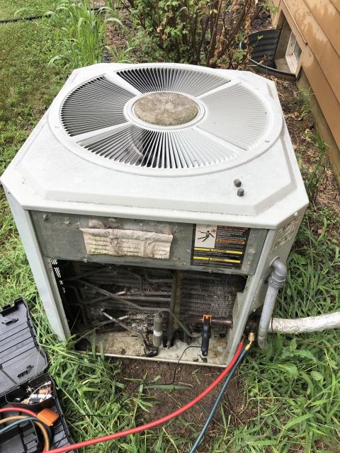 I performed diagnostic on Trane Air Conditioning Unit. I found a capacitor had failed. I replaced Compressor-Motor Surge Capacitor with customers approval. I cleaned and rinsed coil. System is running/cooling upon departure. 