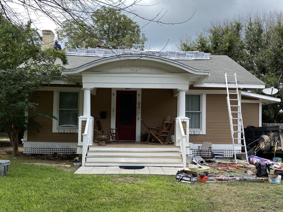 Lockhart, TX - Reroof is underway. We will finish tomorrow. Lockhart, TX - Reroof is underway. We will finish tomorrow.