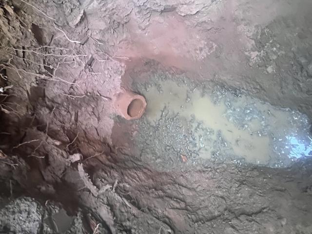 Camera line, found line problems, dug up next to sidewalk, removed bad section of sewer, made repairs, installed new, clean out, salted connection to clay for roots, backfield, and cleaned up all areas of work.