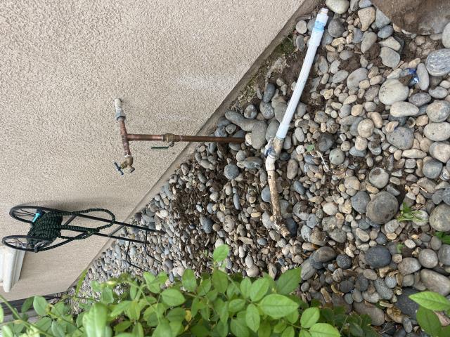 Today it came out for a water faucet leak on the outside of the house. What I found was the mainline leaking after a repair was made by someone else I moved the rocks dug up the ground cut out the plastic that was there I put in new copper dielectric union copper line with a new PVC connection at the bottom with a schedule 80 pvc nipple. I turned on the water. There are no leaks and the water is on.