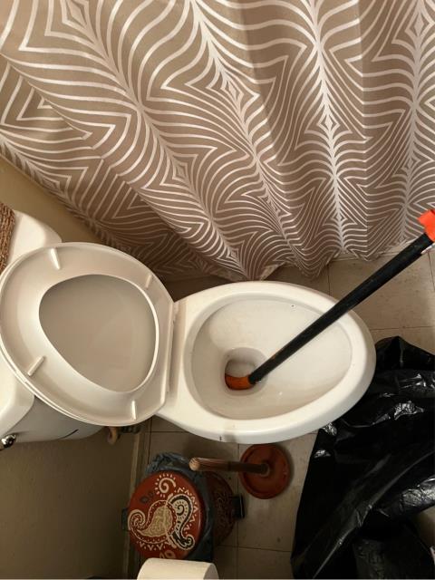 I arrived at a home with a toilet clogged with everything else draining. I ran a toilet auger into the toilet and pushed a mass of hard waste and toilet paper through the toilet. I filled and flushed the toilet multiple times to test. The toilet is now flushing without issue.