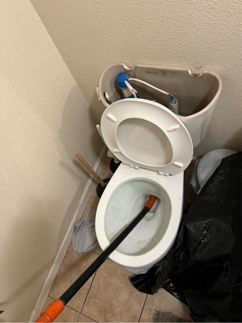 I arrived at the job site to find the hall bathroom toilet clogged with everything else draining. I ran a toilet auger down the hall bathroom toilet and got it to flush about 2 feet into the toilet. I filled and flushed the toilet multiple times to test. The toilet is now flushing.