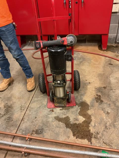 We recently identified a leak on a building's jockey pump and completed a full jockey pump replacement with a new unit. Jockey pumps play a key role in maintaining system pressure in fire sprinkler systems, preventing unnecessary operation of the main fire pump. Replacing damaged or leaking jockey pumps ensures reliable fire protection system performance and code compliance.