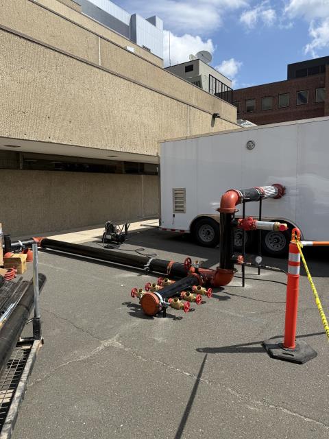 When a hospital's fire pump unexpectedly failed, our team responded immediately. We quickly mobilized and installed a temporary fire pump to maintain fire protection and stay up to code while the permanent replacement pump is on order.