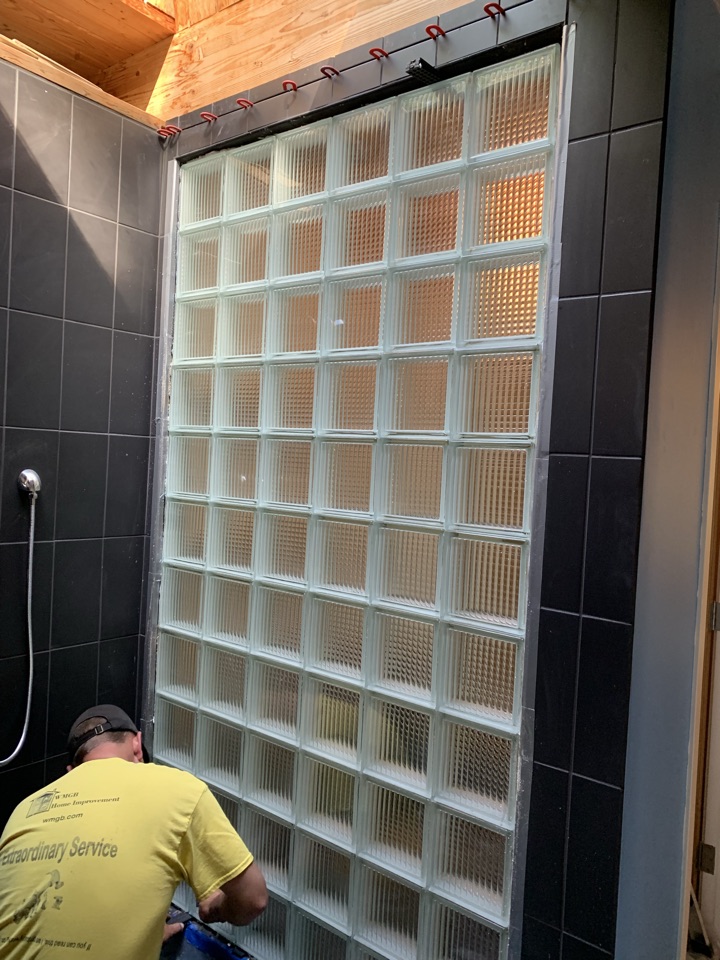 Holland, MI - New glass block window wall in custom shower Holland, MI - New glass block window wall in custom shower