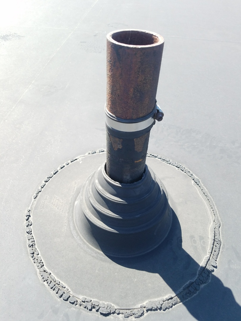 Larned, KS - This leak was caused by a failed pipe boot in the field. Checking the roof penetrations is great place to start as they are susceptible to UV damage and wind damage. How did this hose clamp get so far up the pipe? #Roofmasters #Roofing
Larned, KS - This leak was caused by a failed pipe boot in the field. Checking the roof penetrations is great place to start as they are susceptible to UV damage and wind damage. How did this hose clamp get so far up the pipe? #Roofmasters #Roofing