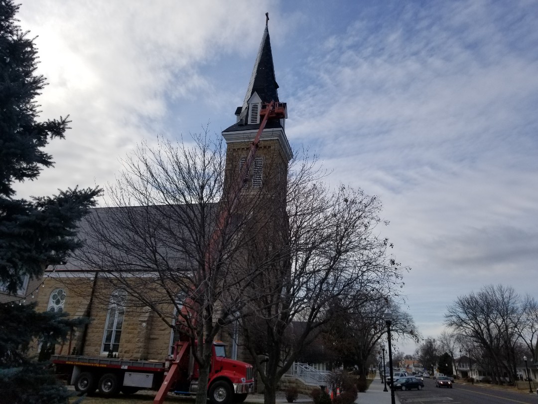 Saint Marys, KS - Final inspection for ecostar majestic slate tiles on immaculate conception church Saint Marys, KS - Final inspection for ecostar majestic slate tiles on immaculate conception church