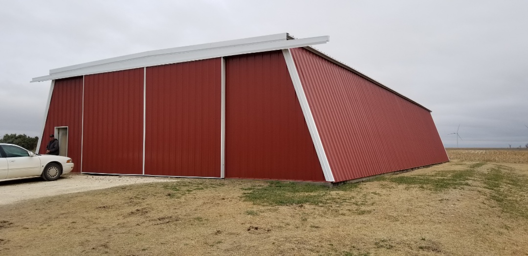 Brownell, KS - Reskin from storm damage. New PBR roofing, wall panels, and trim all manufactured in Hays, KS. Brownell, KS - Reskin from storm damage. New PBR roofing, wall panels, and trim all manufactured in Hays, KS.