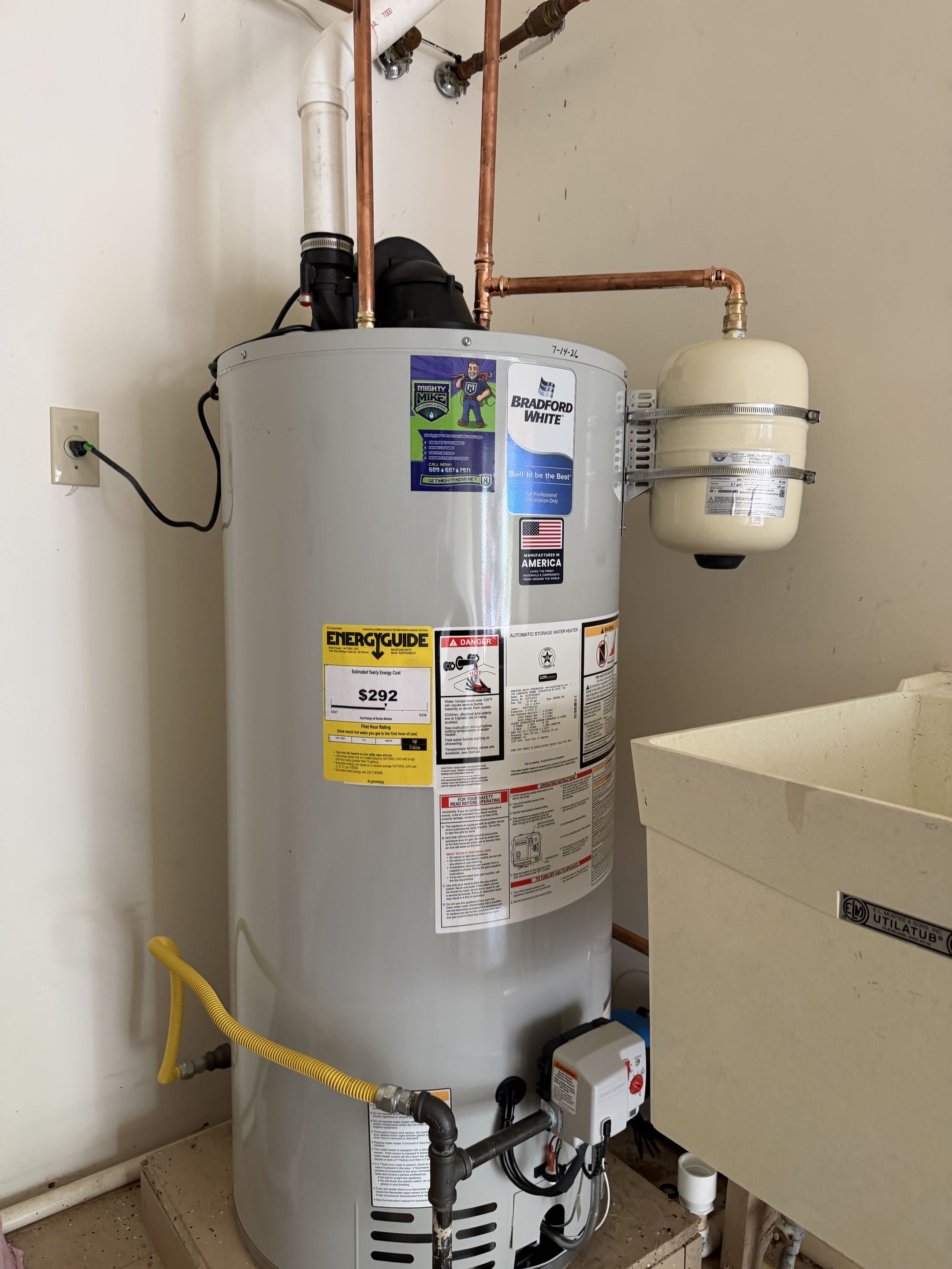 Replaced 11 year old hot water heater with a new Bradford White power vent water heater. 