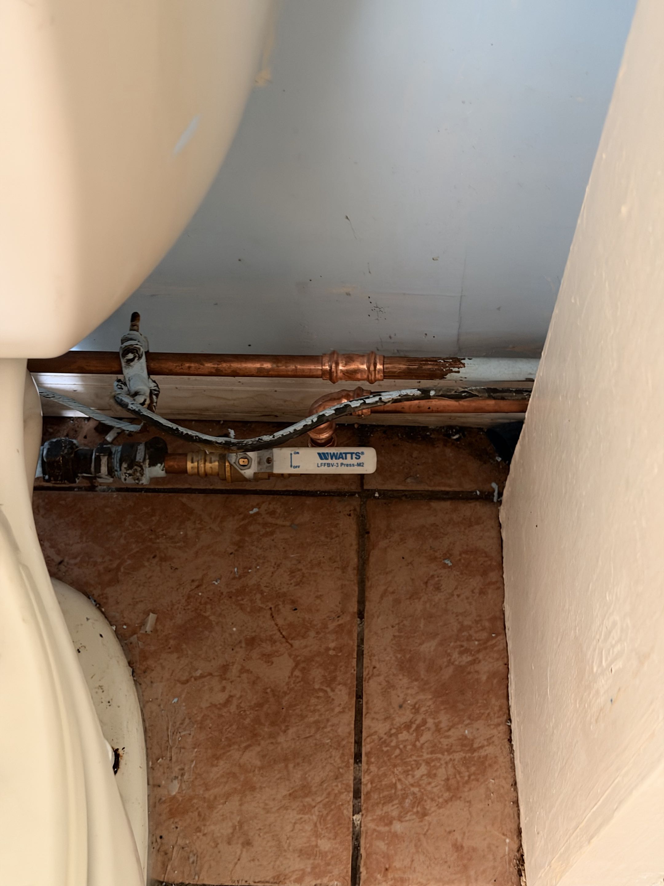 Finished water heater and installed new emergency shutoffs on all fixtures with new brass quarter turn. 