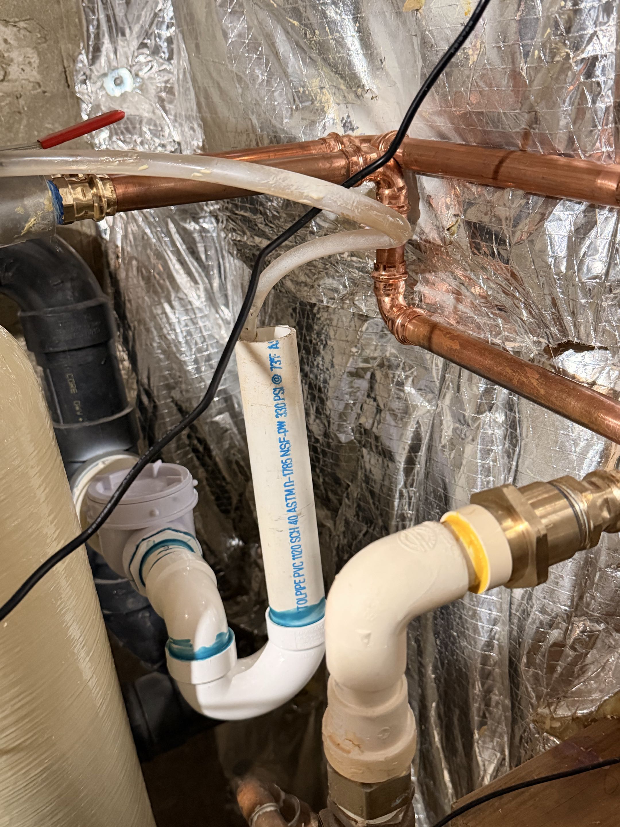 Fixed leak on water softener installed backwater valve on main drainage. Replaced leaky hose Bibb. 