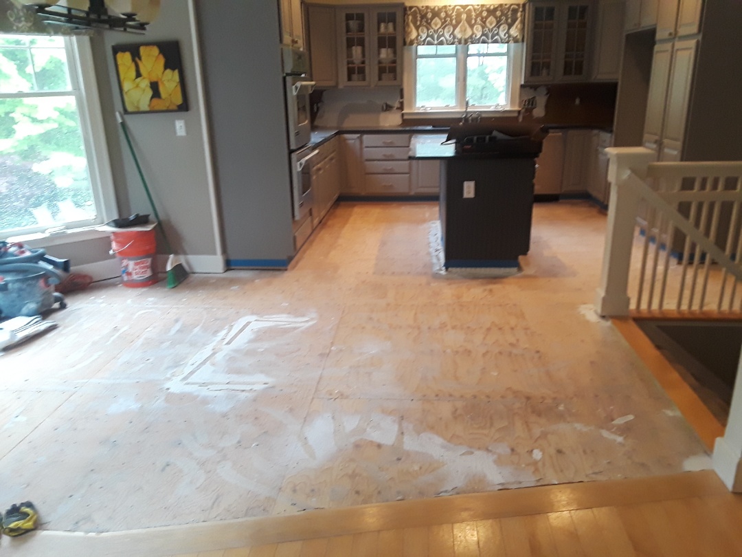 Cannon Township, MI - Ceramic tile floor has been removed in preparation for new engineered floor Cannon Township, MI - Ceramic tile floor has been removed in preparation for new engineered floor