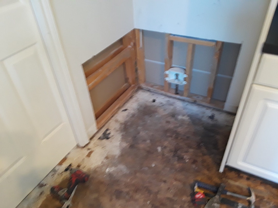 Ada, MI - About to replace drywall damaged by a leaky refrigerator. I already removed the affected areas. Ada, MI - About to replace drywall damaged by a leaky refrigerator. I already removed the affected areas.