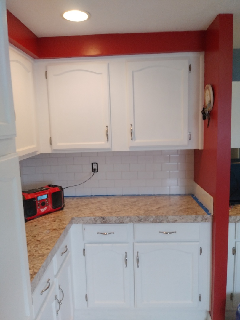 Middleville, MI - Finished laying tile on this section of new countertop Middleville, MI - Finished laying tile on this section of new countertop