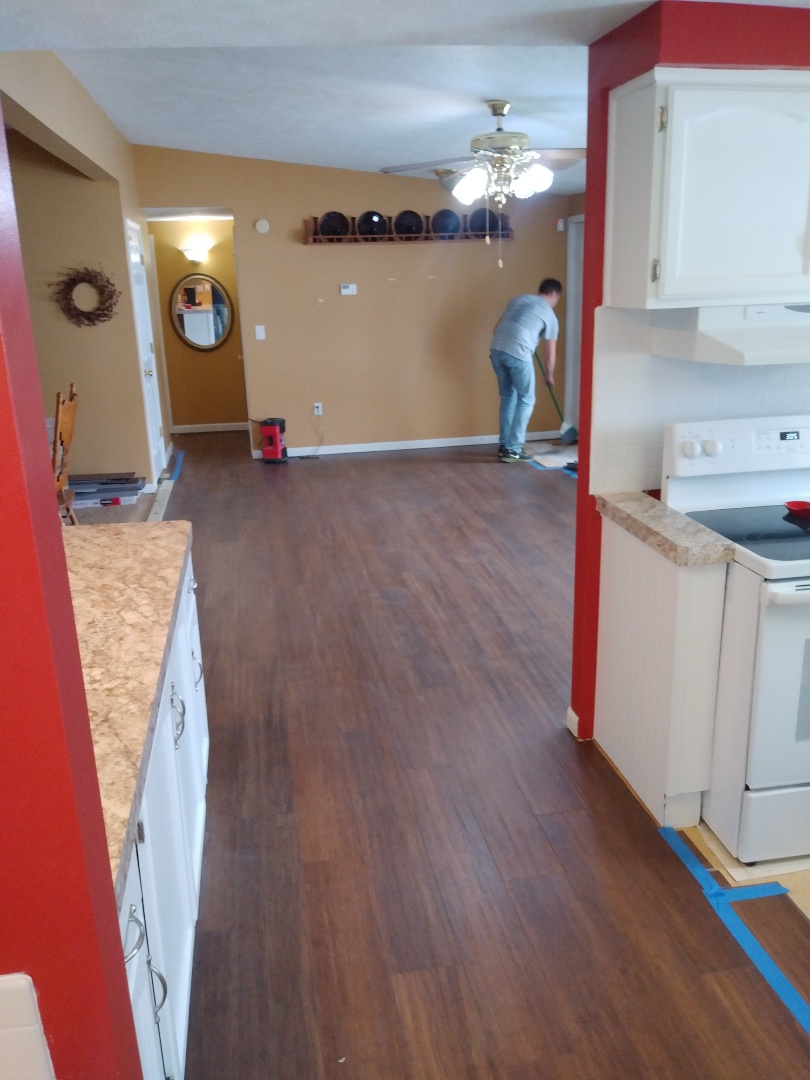 Middleville, MI - Made really good progress today. Installed a large portion of the vinyl plank flooring. Middleville, MI - Made really good progress today. Installed a large portion of the vinyl plank flooring.