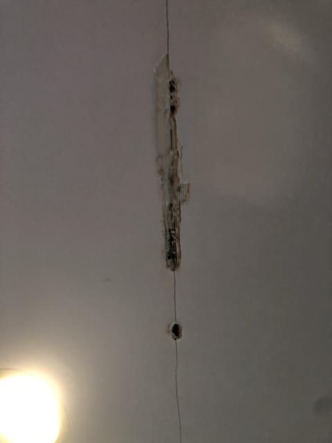 Grandville, MI - Water damage inspection. Toilet overflow from upstairs bathroom. Plaster damage to the living room ceiling on the main floor. Grandville, MI - Water damage inspection. Toilet overflow from upstairs bathroom. Plaster damage to the living room ceiling on the main floor.