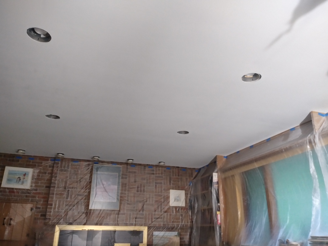 Grand Rapids, MI - The ceiling is sanded, spot primed and painted. It's a little patchy so I will apply a 2nd coat tomorrow Grand Rapids, MI - The ceiling is sanded, spot primed and painted. It's a little patchy so I will apply a 2nd coat tomorrow