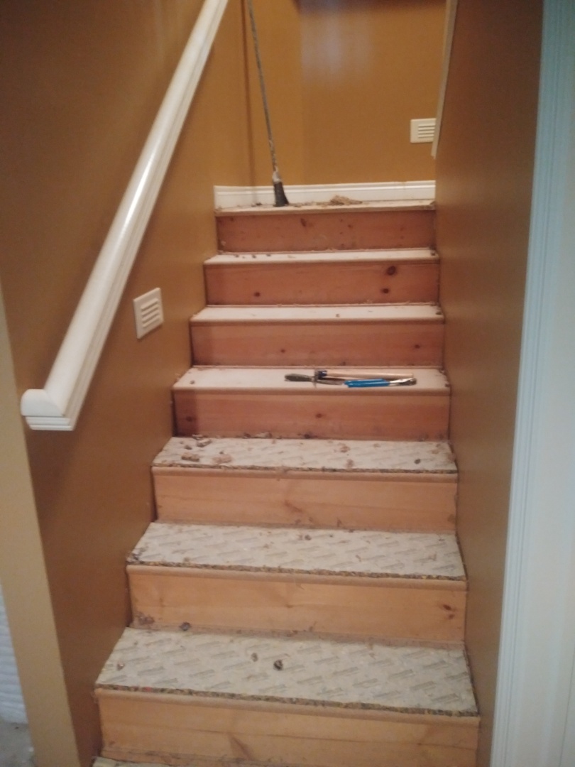 Ada, MI - Almost done removing the carpet from the stairs. Ada, MI - Almost done removing the carpet from the stairs.