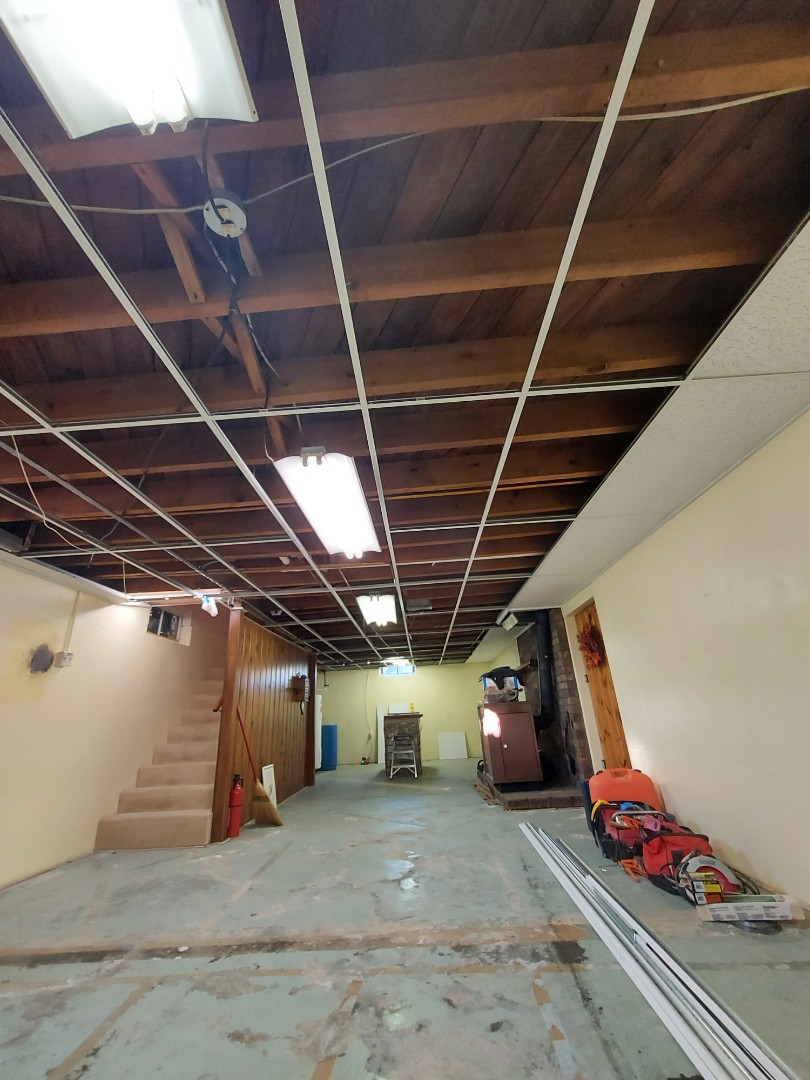 Wayland, MI - Made good progress today. Hung all the grid and installed all the wall angle. Even installed a few ceiling tiles. Wayland, MI - Made good progress today. Hung all the grid and installed all the wall angle. Even installed a few ceiling tiles.