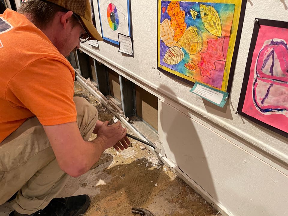 SERVPRO of West Pensacola is providing demolition services at the Pensacola Museum of Art after a roof leak damaged hard wood floors in a gallery. Our team was able to respond immediately to extract water and place dry out equipment. The damage the cannot be mitigated will be restored back to the way it was previously. Our crew is working hard to remove materials to be replaced to make this job “like it never even happened.” Call us today 850-SERVPRO (737–8776).