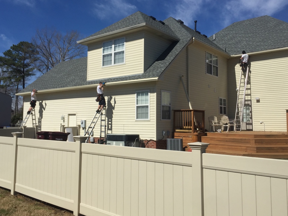 Chesapeake, VA - Installing new LeafGuard gutters. Chesapeake, VA - Installing new LeafGuard gutters.
