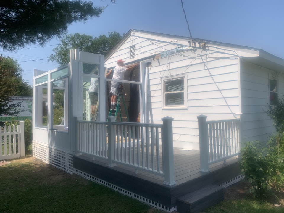 Virginia Beach, VA - Installing new Trex Decking with a Joyce Four Season Sunroom. Virginia Beach, VA - Installing new Trex Decking with a Joyce Four Season Sunroom.