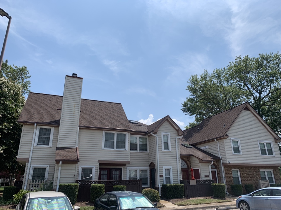 Chesapeake, VA - Installed new LeafGuard gutters and GAF Timberline HD Hickory shingles. Chesapeake, VA - Installed new LeafGuard gutters and GAF Timberline HD Hickory shingles.