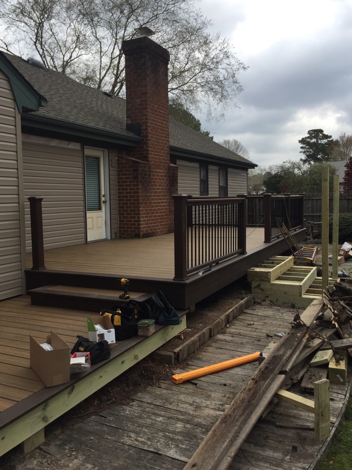 Chesapeake, VA - Installing new Trex deck and new CertainTeed siding. Chesapeake, VA - Installing new Trex deck and new CertainTeed siding.