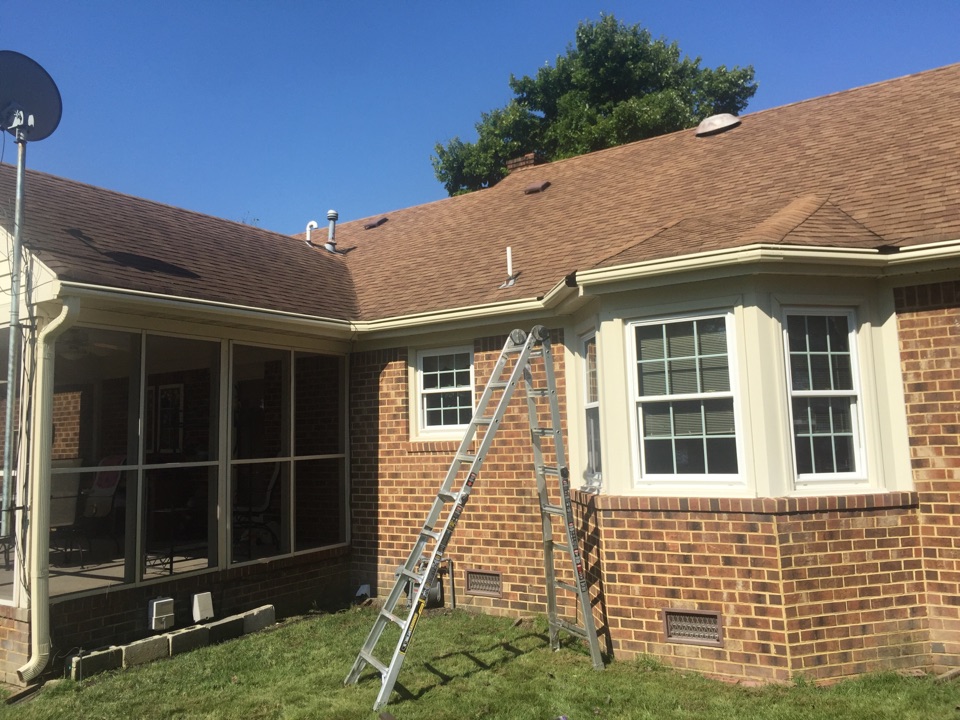 Chesapeake, VA - Installing new LeafGuard gutters. Chesapeake, VA - Installing new LeafGuard gutters.