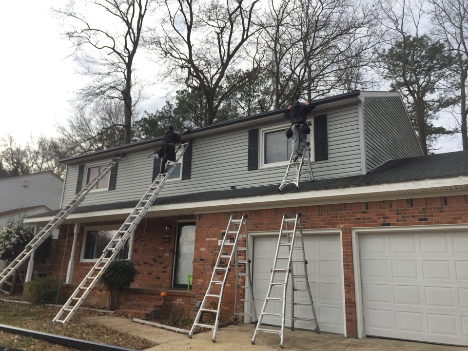 Chesapeake, VA - Installing new LeafGuard gutters Chesapeake, VA - Installing new LeafGuard gutters