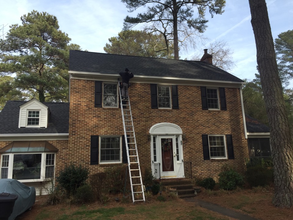 Portsmouth, VA - Installing LeafGuard gutters with custom flashing. Portsmouth, VA - Installing LeafGuard gutters with custom flashing.