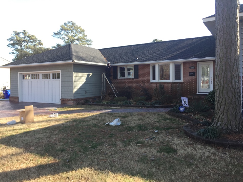 Norfolk, VA - Installing new LeafGuard gutters. Norfolk, VA - Installing new LeafGuard gutters.