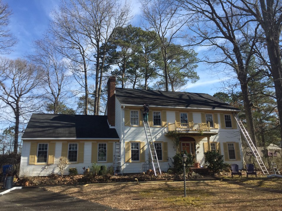 Virginia Beach, VA - Installing new LeafGuard gutters. Virginia Beach, VA - Installing new LeafGuard gutters.