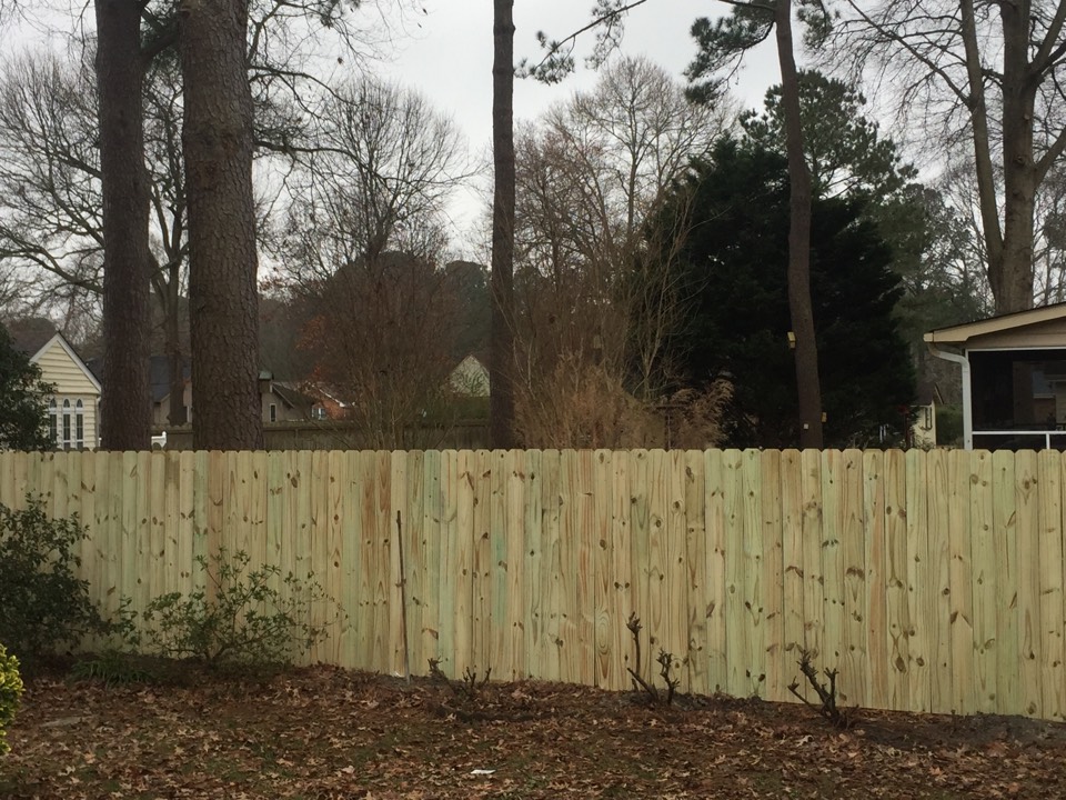 Virginia Beach, VA - New pressure treated fence installed. Virginia Beach, VA - New pressure treated fence installed.